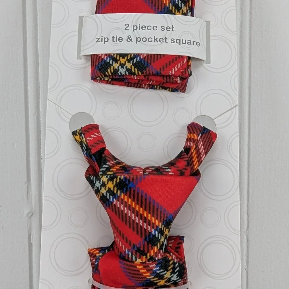 Wonder Nation 2 Piece Set Red Plaid Zip Tie & Pocket Square Kids Ages 3+ New